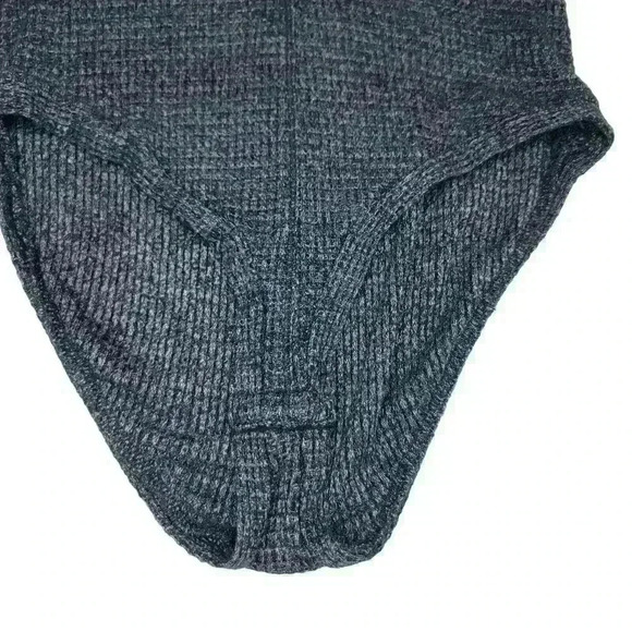 Free People Keep Your Cool Charcoal Gray Waffle Henley Bodysuit Size S - Picture 9 of 13